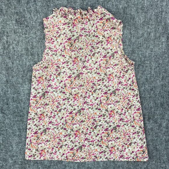 LOFT Shirt Womens Extra Small V-Neck Ruffles Floral Short Cotton Business Casual - Picture 2 of 9